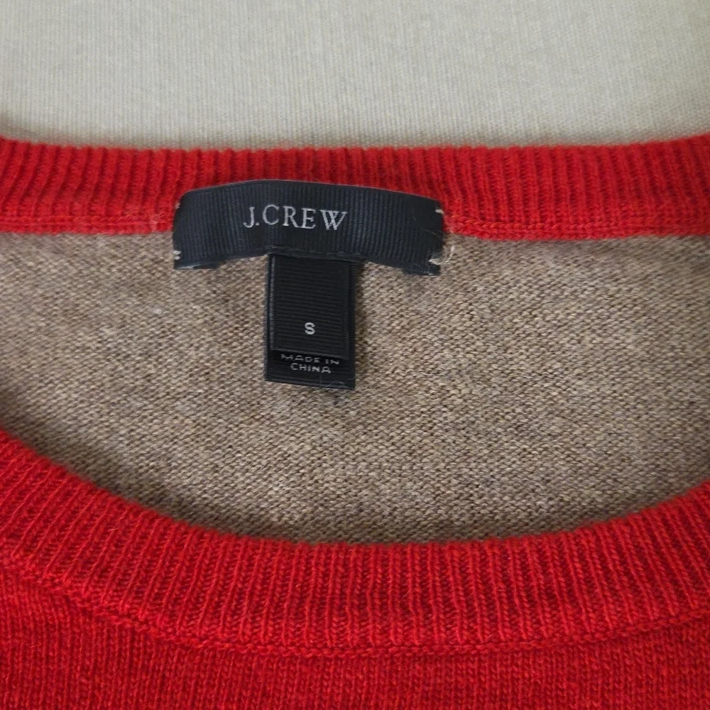 J. Crew Red and Tan Crewneck Sweater Size Small